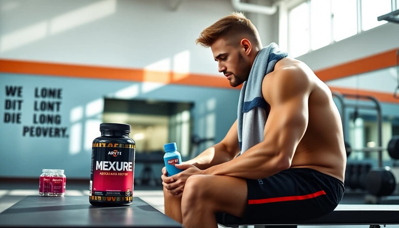 Showcase astaxanthin for exercise recovery with an athlete relaxing in a bright gym.