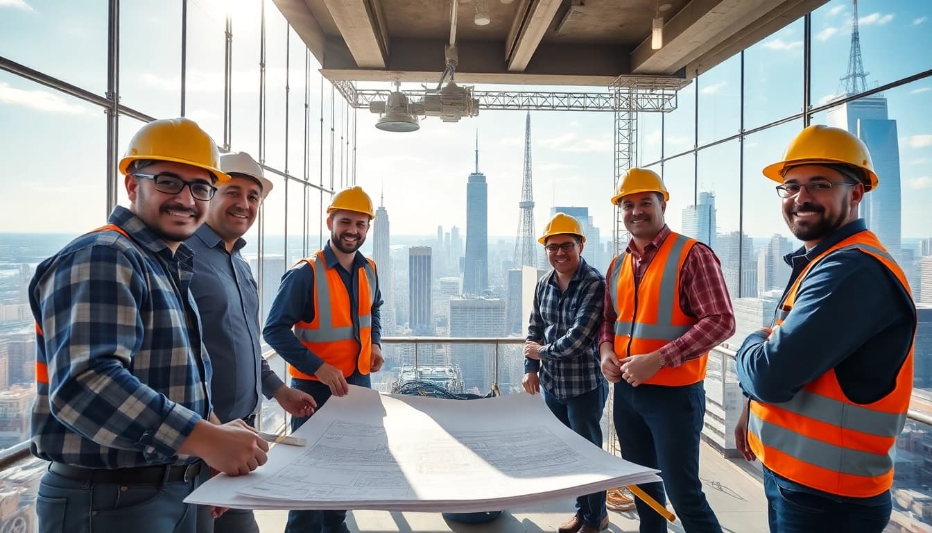Showcase of New York City Commercial General Contractor team working on a high-rise building.