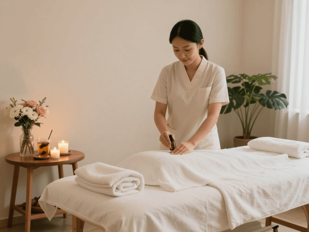 mantra88 login wellness spa scene with therapist preparing essential oils