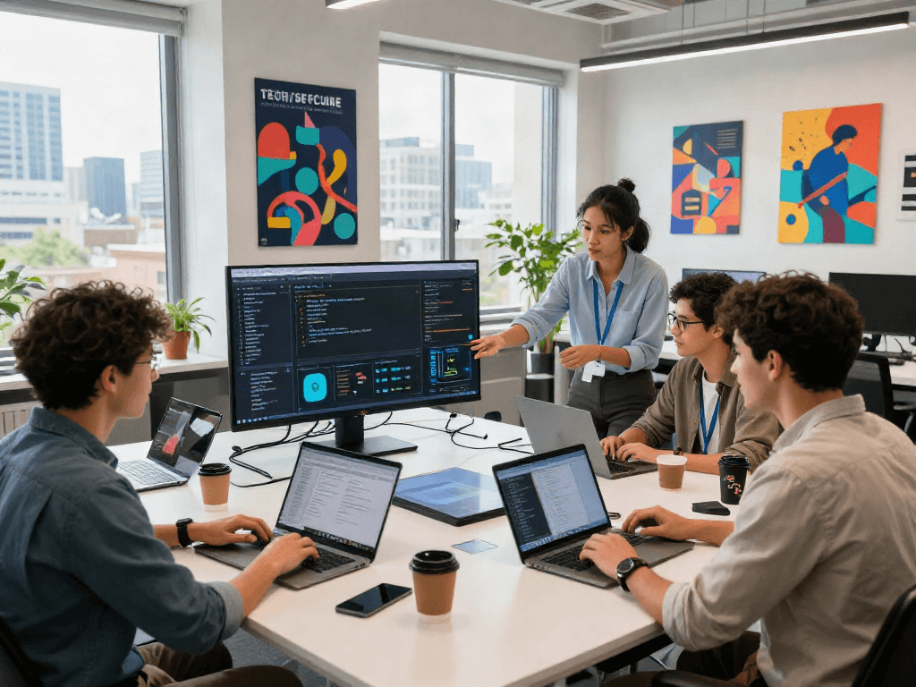 Innovative workspace scene showing a team collaborating on AI development, highlighting the concept of crush on ai.