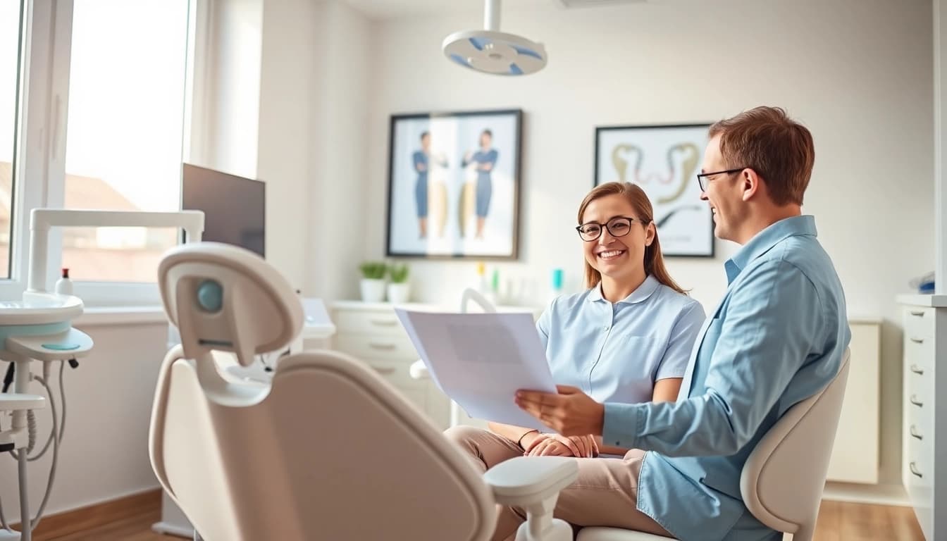 Orthodontics consultation in a modern clinic featuring a friendly doctor.