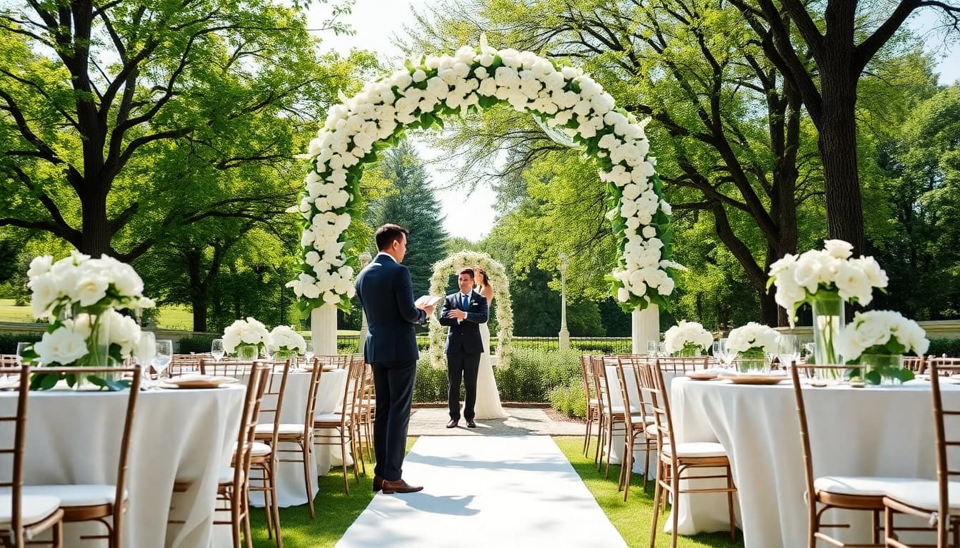 Washington dc wedding coordinator orchestrating a lovely outdoor wedding setup in a park.