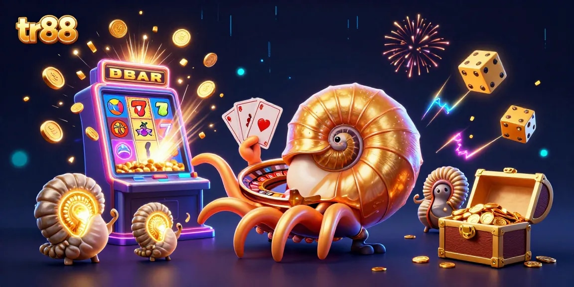 tr88 offers an engaging gaming experience with a giant nautilus roulette wheel and vibrant casino elements.