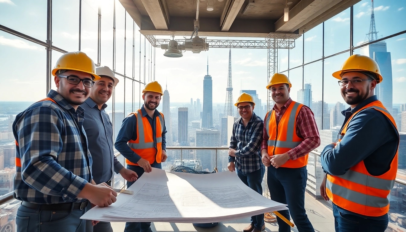 Showcase of New York City Commercial General Contractor team working on a high-rise building.