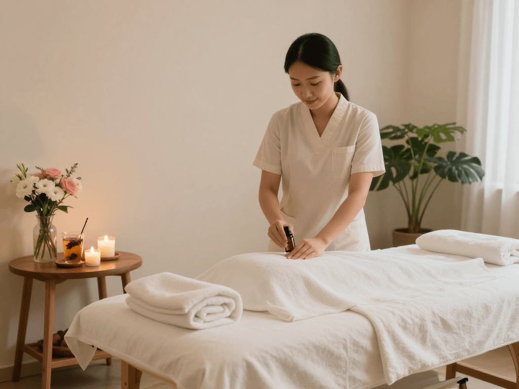 mantra88 login wellness spa scene with therapist preparing essential oils