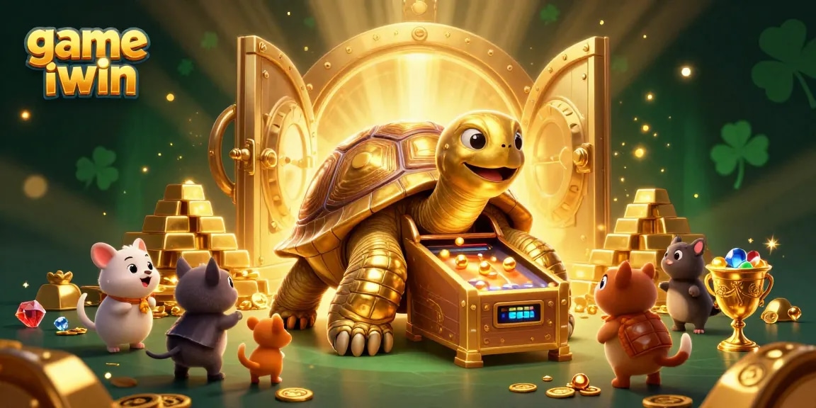 Join the fun in game iwin with a colossal tortoise pinball machine amidst treasures and gems.