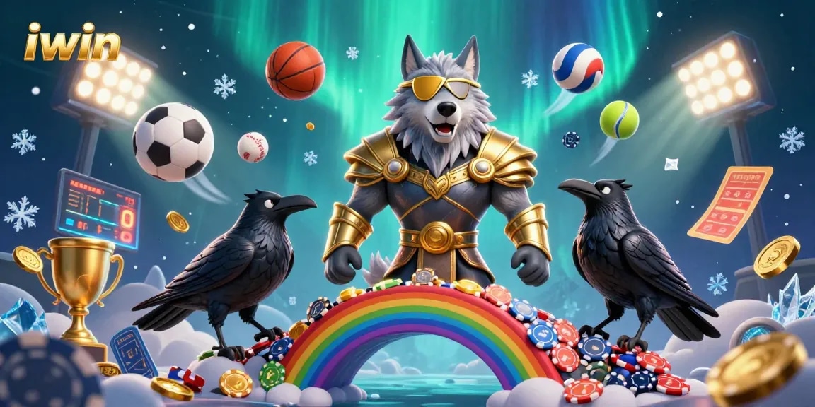 Experience the thrill of iwin with this vibrant scene of Odin and ravens amidst sports betting excitement.