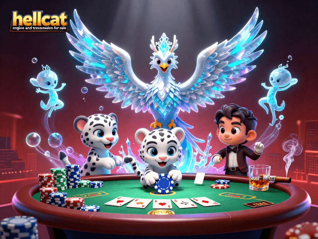 Engage in thrilling gameplay action with a Hellcat engine and transmission for sale illustration during intense poker.
