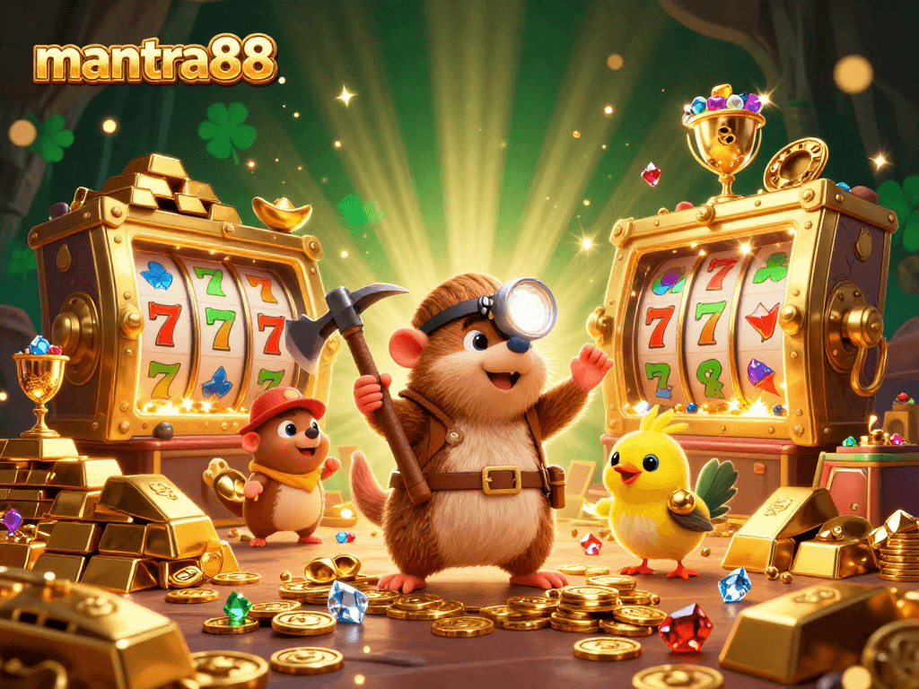 Experience immense joy with mantra88 as players join the adventurous treasure hunter mole in a dazzling casino-themed treasure cave.
