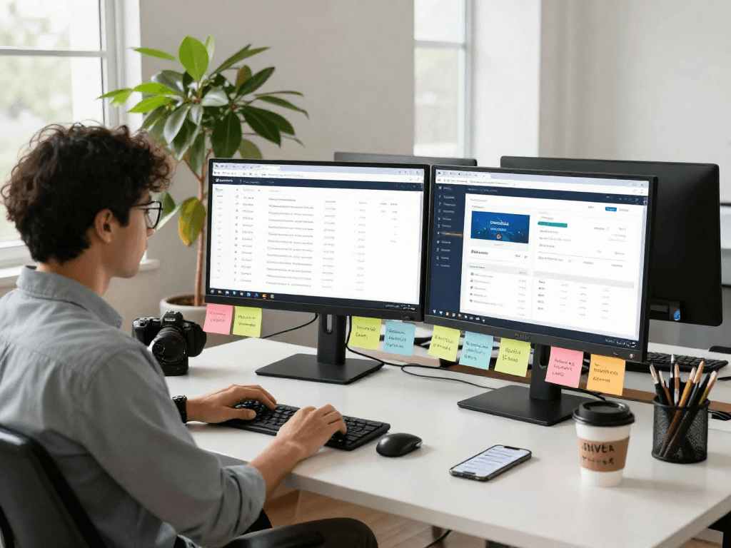 Registro de Dominios en México: profesional trabajando en registro de dominios con tecnología avanzada.