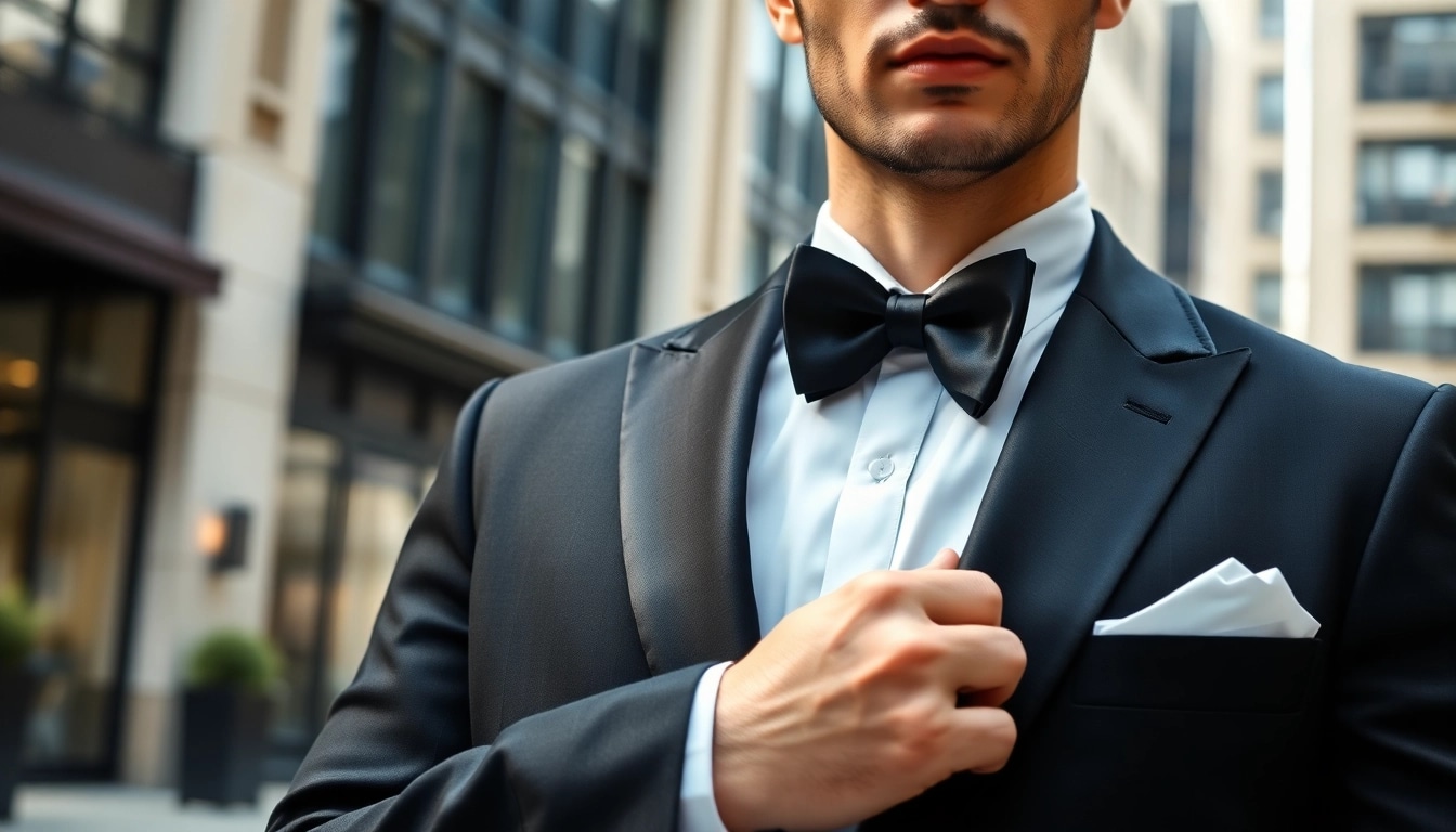 Stylish man showcasing men's black formal attire with elegance and confidence.