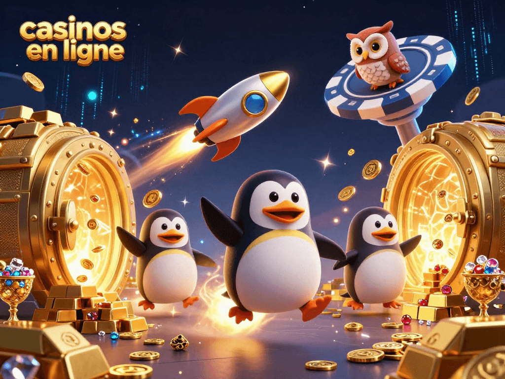 Jeu captivant dans un casino en ligne avec un pingouin explosif et des trésors flottants.