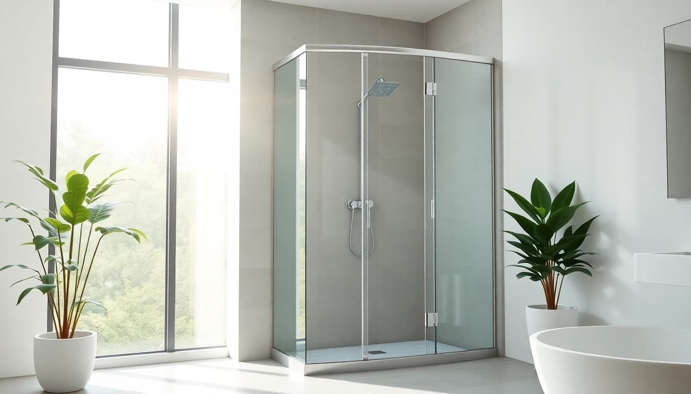 Explore the elegance of showers au with a sleek design highlighted in a modern bathroom.