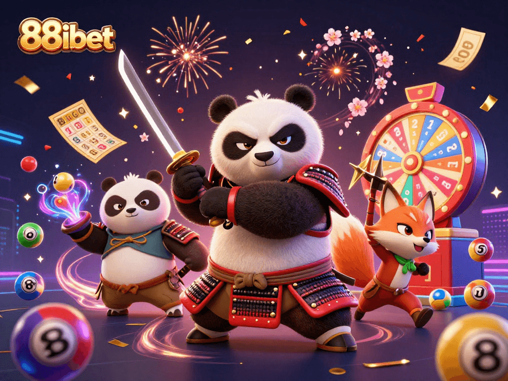 Engage with 88ibet's thrilling lottery and gaming experience through an action-packed illustration.