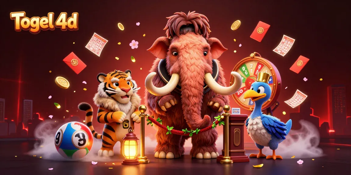 Engage with Togel 4d excitement through a vibrant casino scene featuring animated characters and symbols.