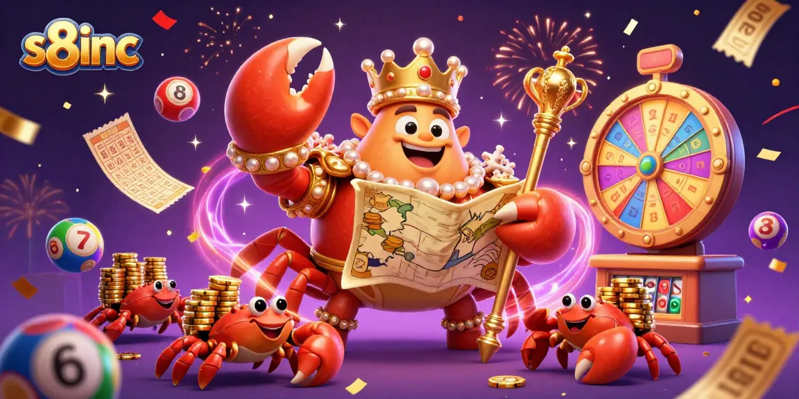 Join the fun with s8inc's vibrant lottery scene featuring golden crab emperor and dynamic gaming elements.