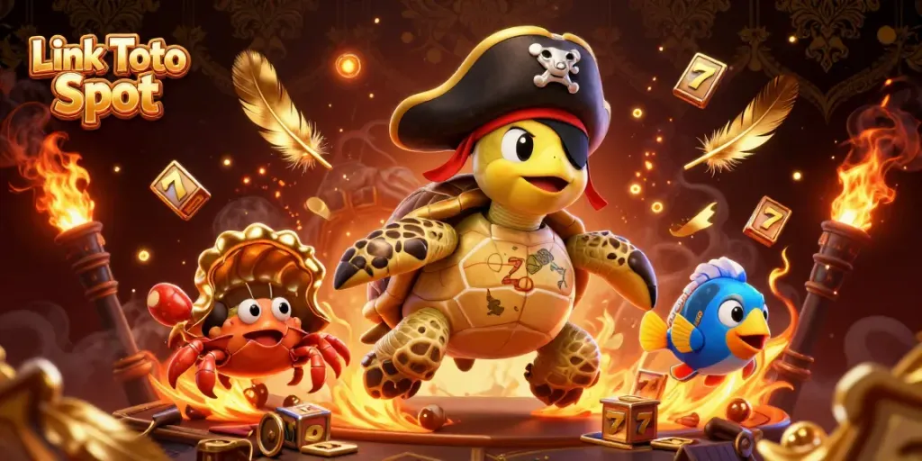 Permainan menggembirakan Link Toto Slot dengan gambar karakter dan elemen bertema kasino.