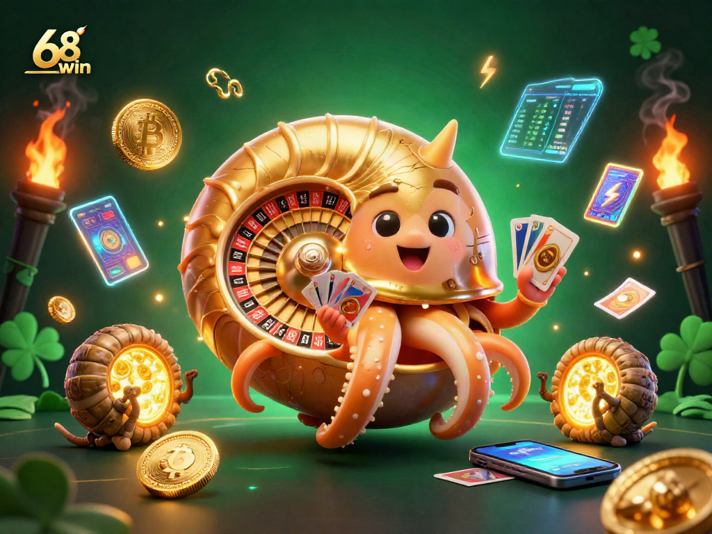 Experience thrilling gaming with 68win, featuring a vibrant 3D nautilus designed as a roulette wheel.