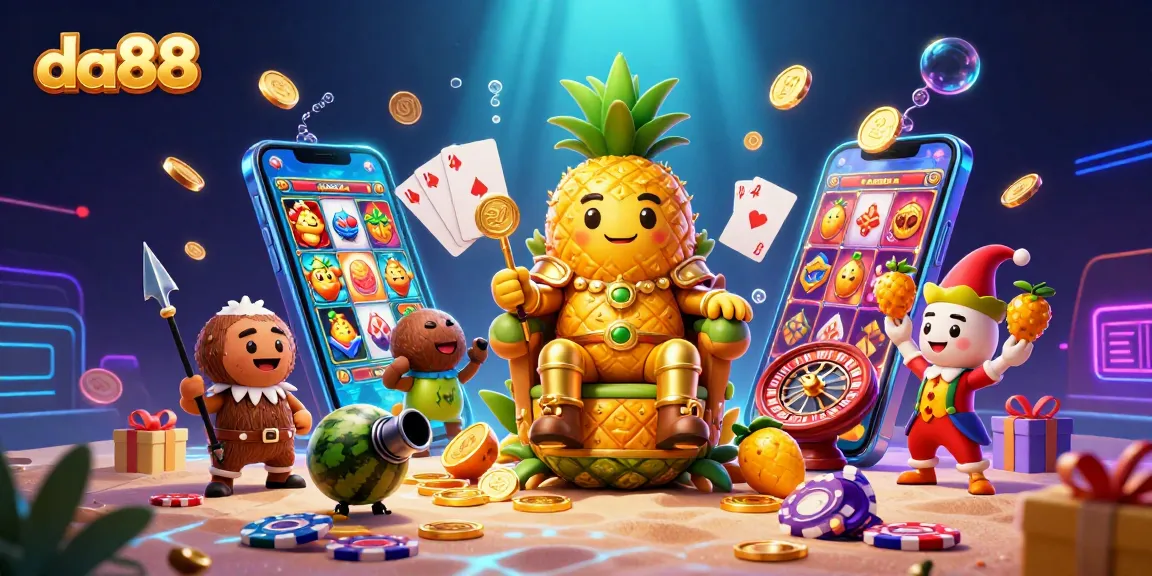 Spin the reels of da88 with the pineapple king and his colorful casino entourage.