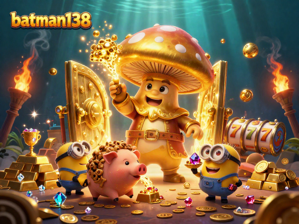 Engage with batman138 in a vibrant casino scene featuring magical gold and dynamic slot reels.