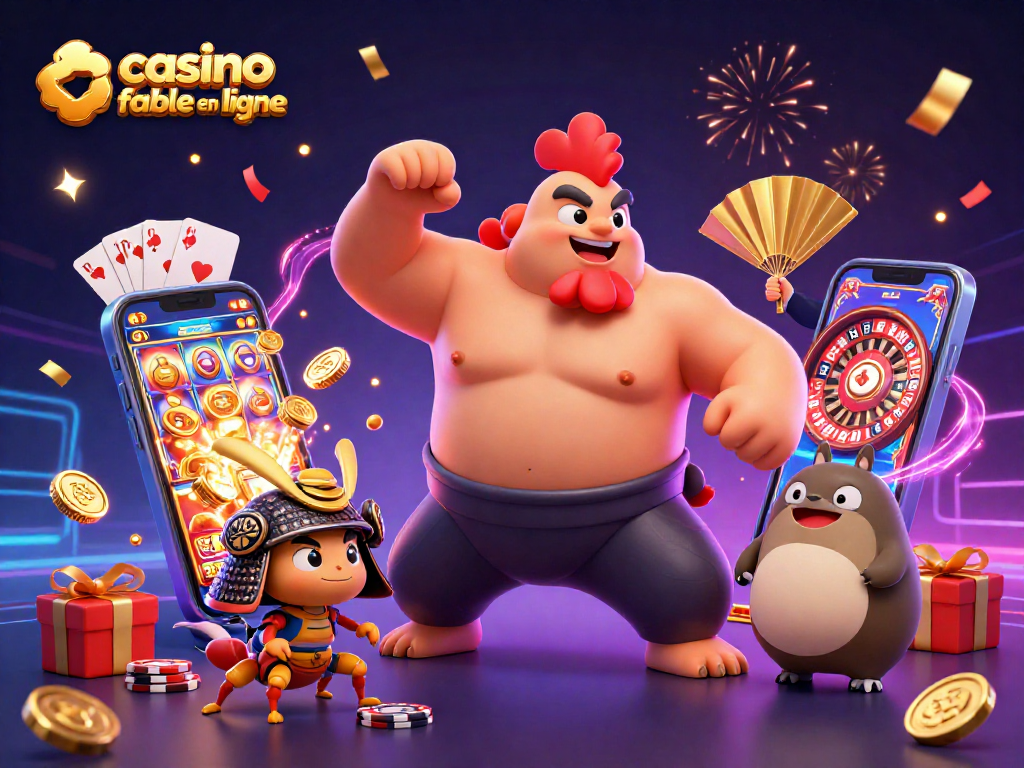 Découvrez le match vibrant au casino fiable en ligne avec un sumo, un cric et des éléments de jeux.