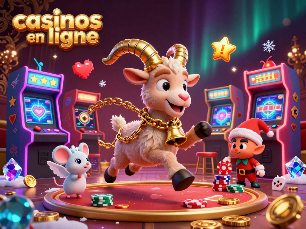 Découvrez les casinos en ligne animés avec Krampus et des elfes dans une scène festive.