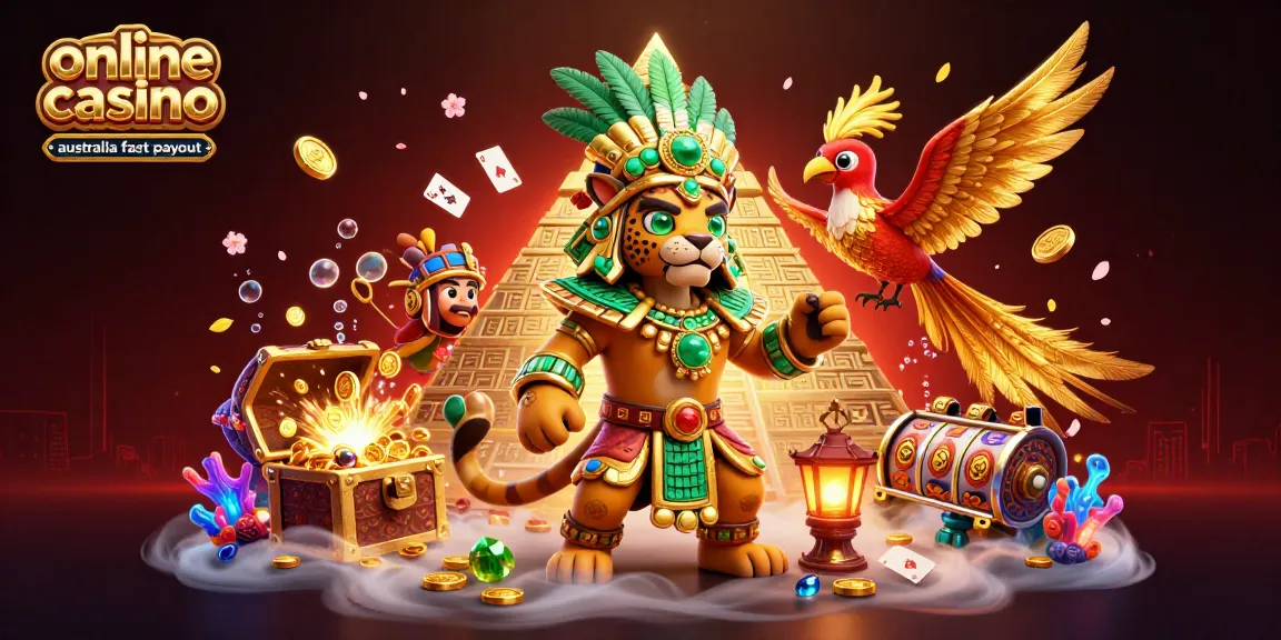 Engage in thrilling adventures at online casino australia fast payout with bright, cartoonish 3D illustration.
