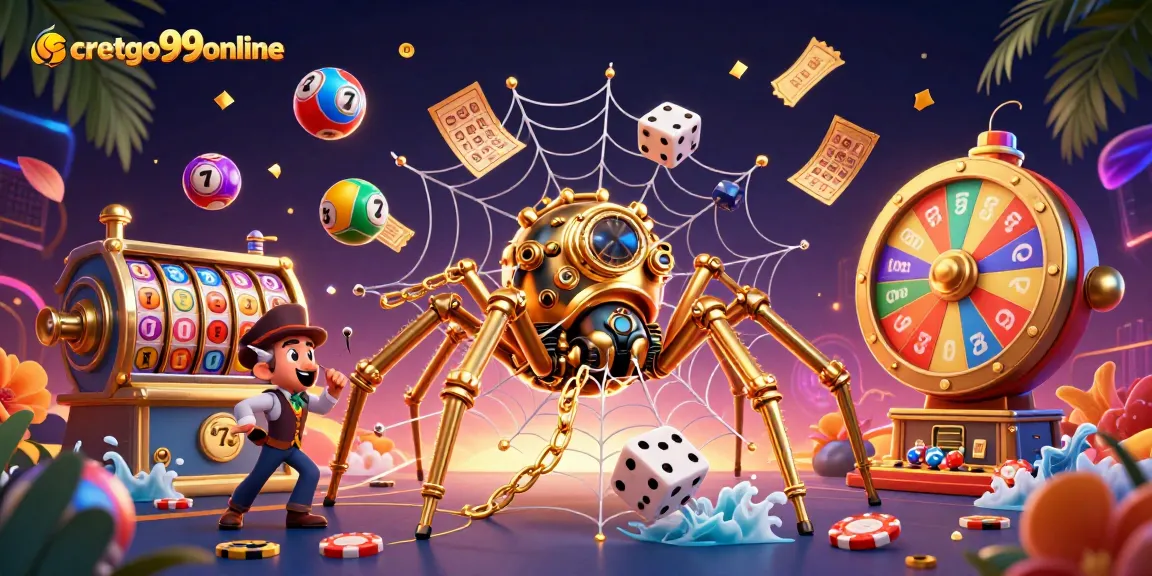 Catch thrilling wins at cretgo99online with vibrant slot reels and golden tickets in this dynamic scene.