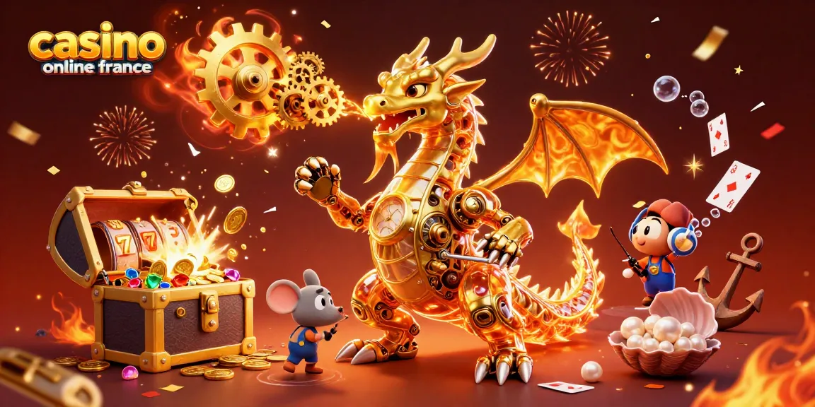 Découvrez le dragon doré de casino en ligne en France crachant des gears pendant que les joueurs accumulent des gains.