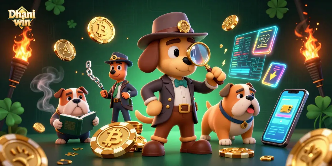 Engage with Dhani win's dynamic gaming experience through this vibrant 3D illustration of a detective duo exploring treasures.