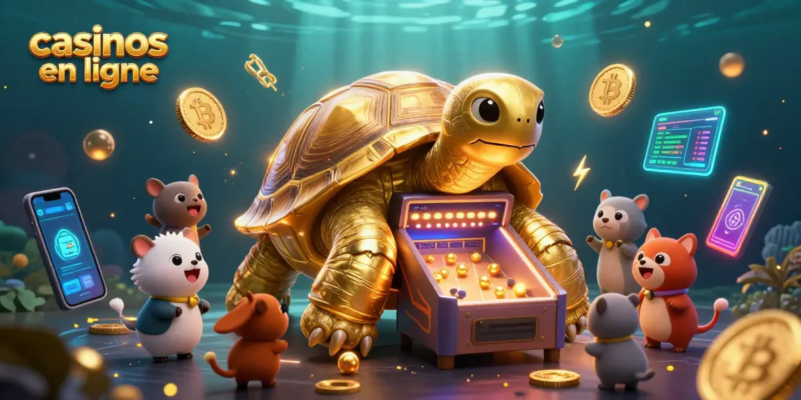 Jouez aux casinos en ligne avec cette illustration 3D captivante des tortues géantes.