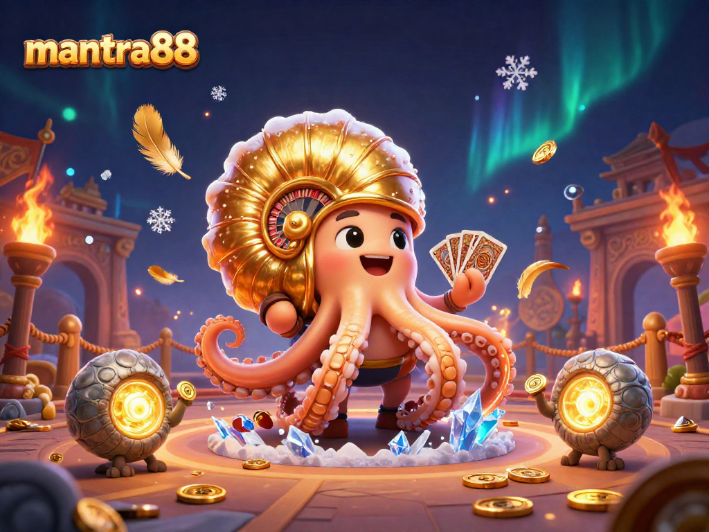 Experience the allure of mantra88 as a giant nautilus roulette wheel spins amid vibrant casino elements.