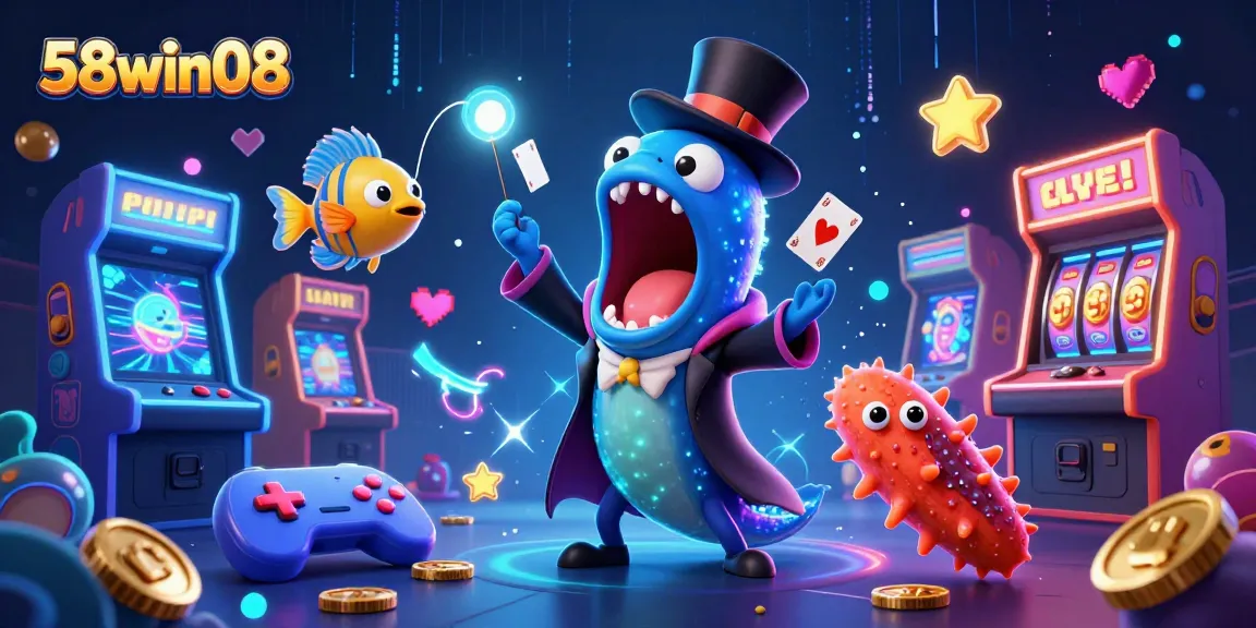Experience thrilling gaming adventures at 58win08 with a bioluminescent eel magician and unique casino elements.