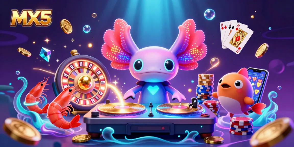 Experience dynamic gaming excitement with MX5's vibrant underwater casino world featuring an axolotl DJ.