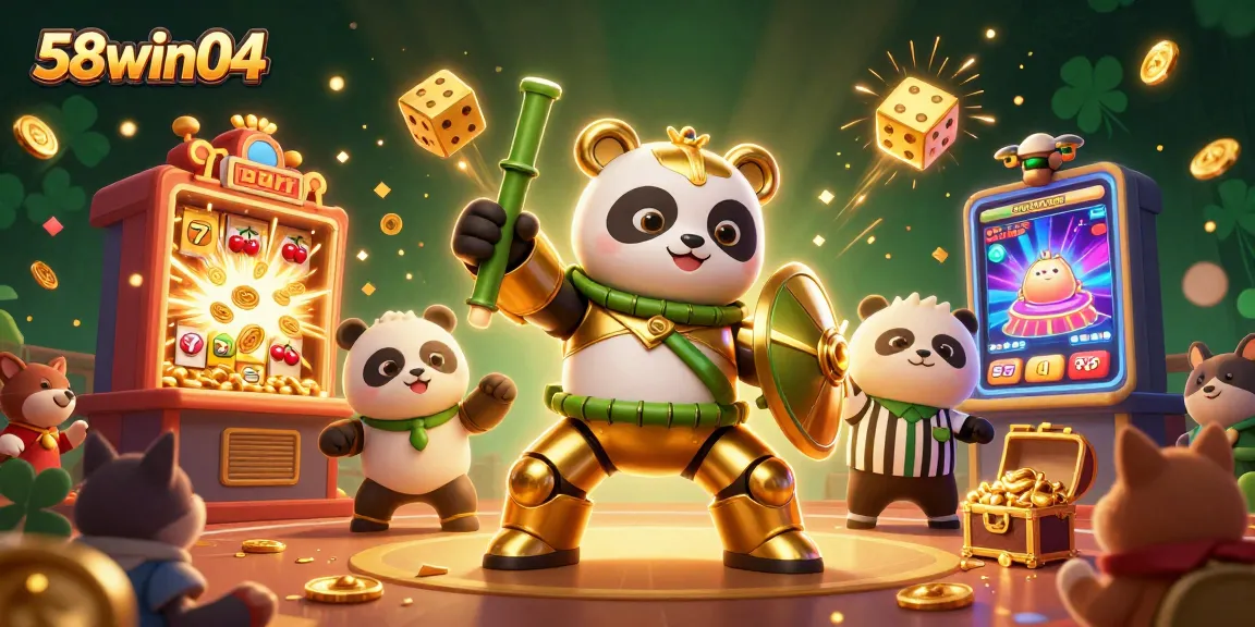 Engage with 58win04’s vibrant casino experience featuring a cartoon mech-suit panda.