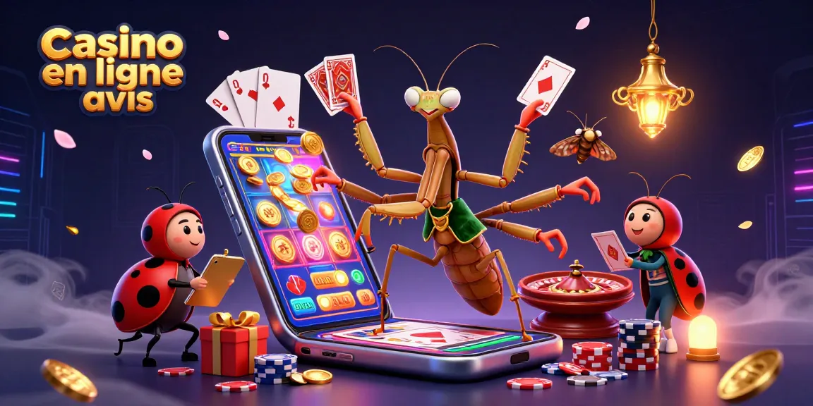 avis sur les casinos en ligne avec un caméléon de cartes et un gobelet doré dans un environnement animé