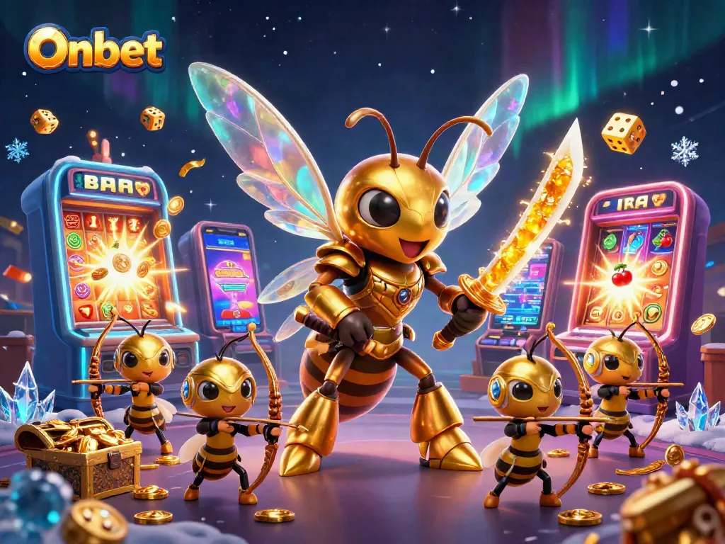 Engage with the vibrant Onbet casino scene featuring a golden hornet and dynamic jackpot elements.