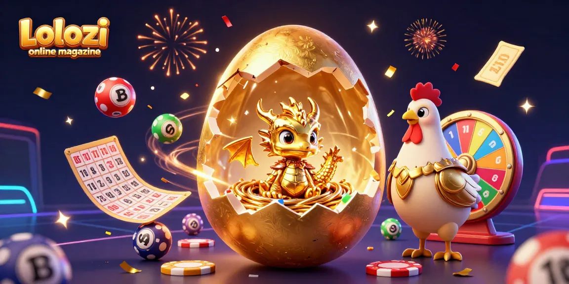 The scene showcases the Lolozi online magazine with a golden dragon among vibrant casino elements, conveying a sense of excitement and winning potential.