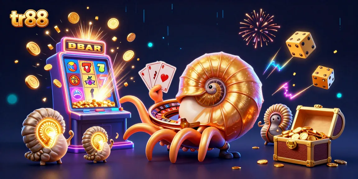 tr88 offers an engaging gaming experience with a giant nautilus roulette wheel and vibrant casino elements.