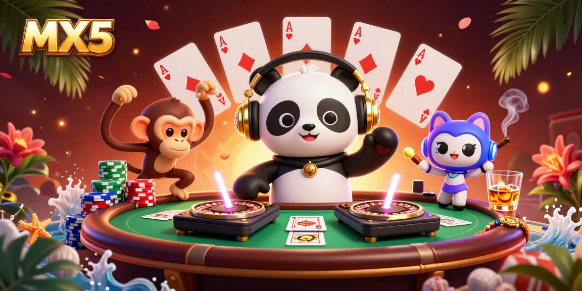 Exciting view of MX5, featuring a DJ panda and vibrant casino elements, ideal for online players.
