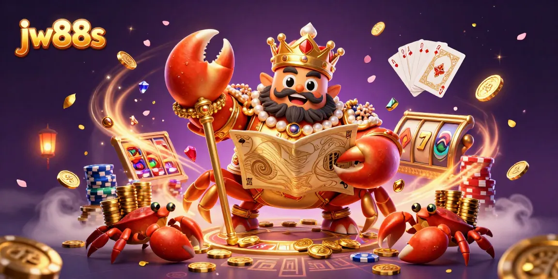Experience thrilling gameplay at jw88s with a vibrant golden crab emperor surrounded by casino elements.
