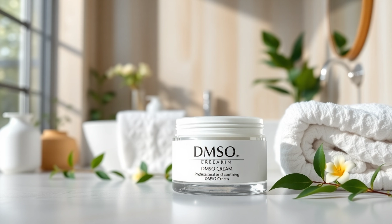 Apply DMSO cream for soothing relief with a serene bathroom ambiance enhancing relaxation.