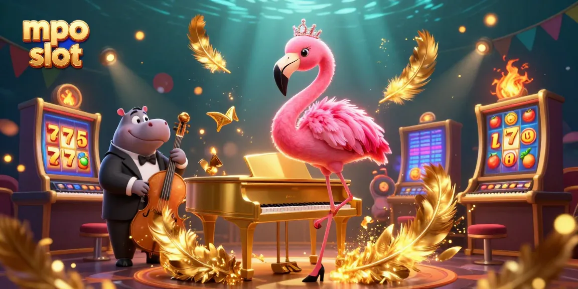 Engage with mpo slot gameplay in a vibrant 3D casino scene featuring unique characters and dynamic elements.