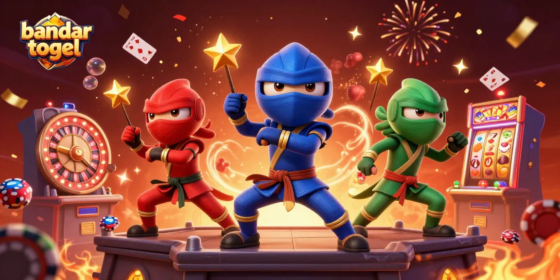 Engage with bandar togel action as colorful chameleon ninjas celebrate with casino elements.