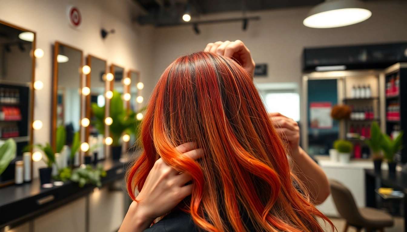 Hairstylist expertly performing hair colouring on a client's hair in a modern salon.