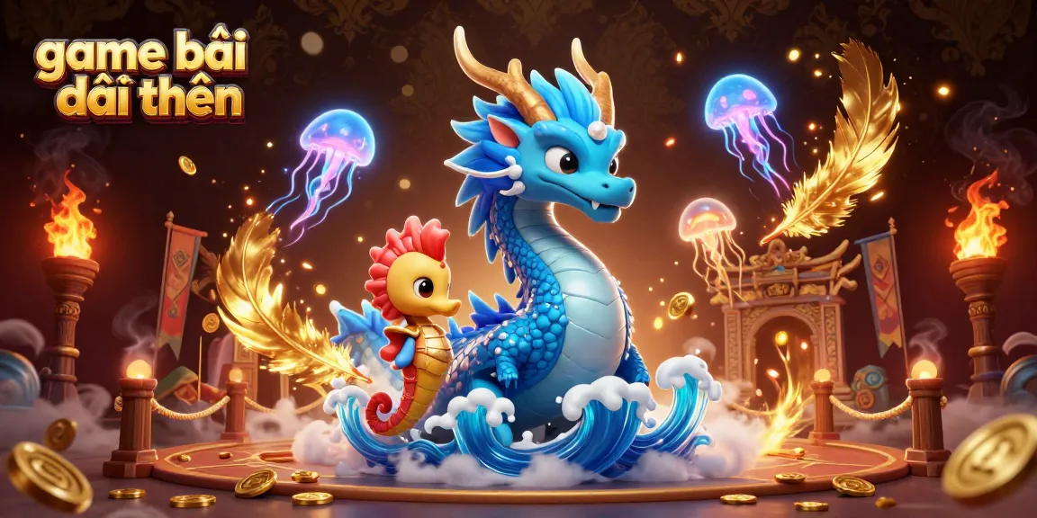 Play game bài đổi thưởng with a dynamic scene featuring a water dragon, seahorse knight, and glowing jellyfish.