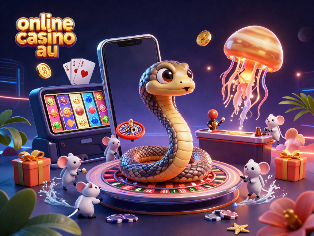 Experience the thrill of an online casino au with a cosmic gaming scene featuring dynamic characters and enchanting game elements.