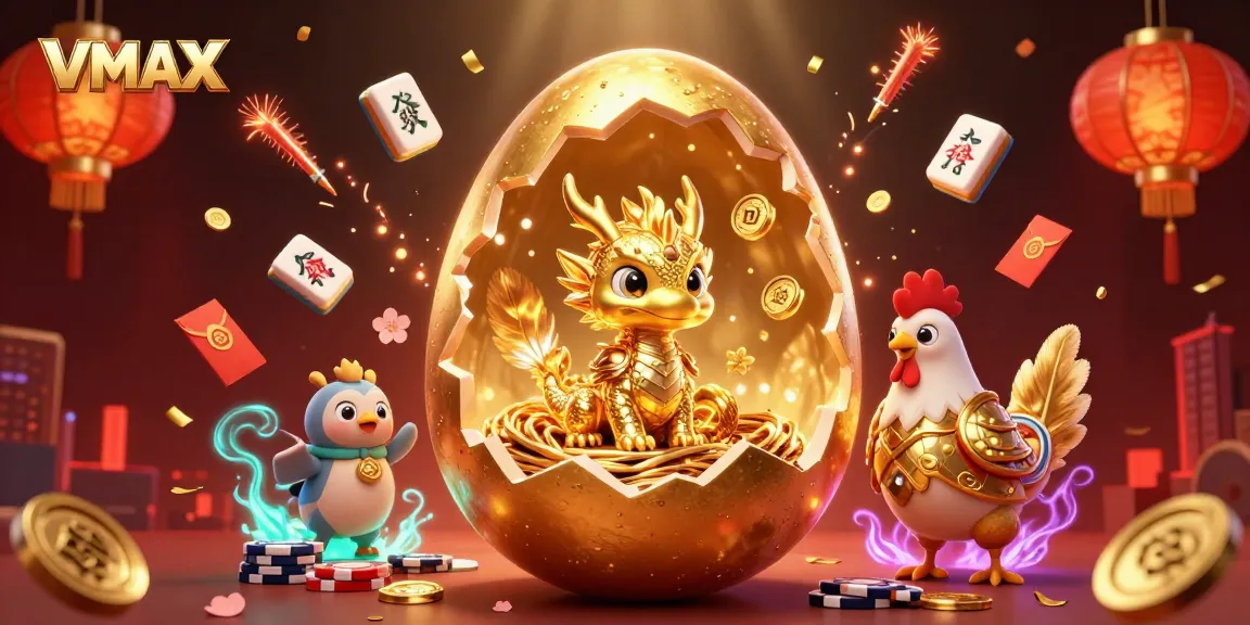 Experience the thrill of VMAX with a dazzling golden dragon and festive casino symbols.