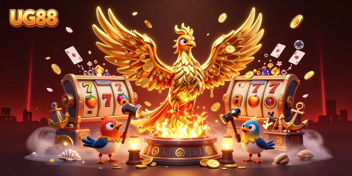 Experience the thrill of winning jackpots with UG88’s dynamic casino scene featuring a molten phoenix.