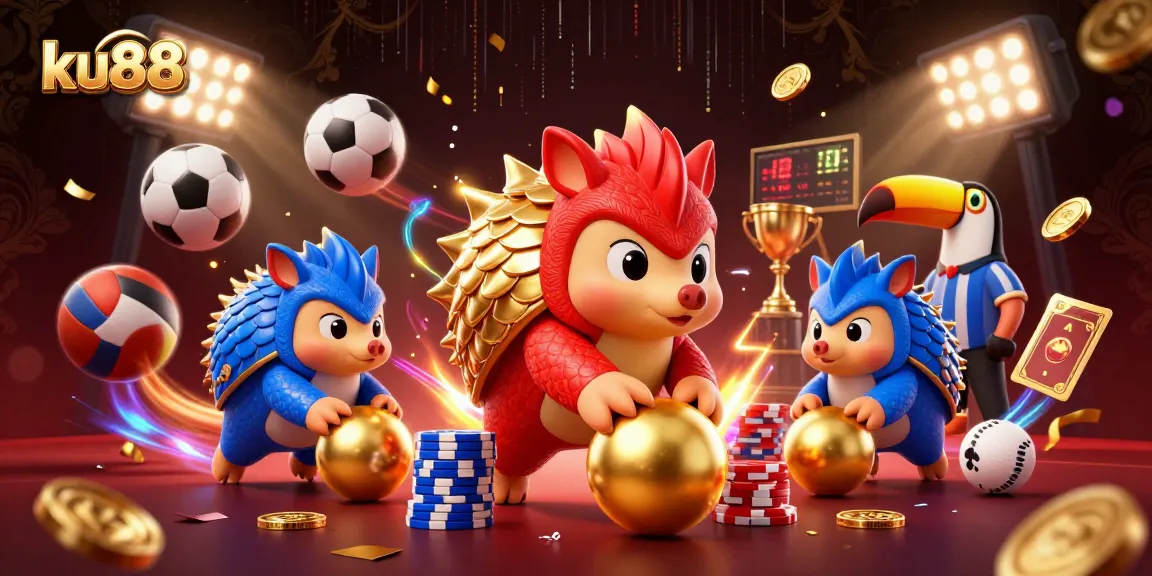 ku88 pangolins compete in a vibrant casino scene filled with colorful betting elements and dynamic effects.